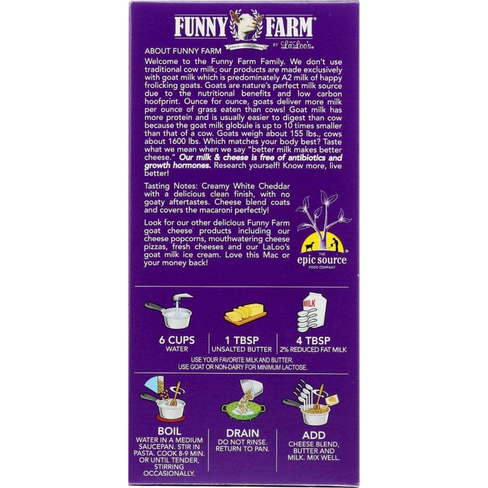 FUNNY FARMS Grocery > Pantry > Food FUNNY FARM White Cheddar Goat Cheese Shells Dinner, 6 oz