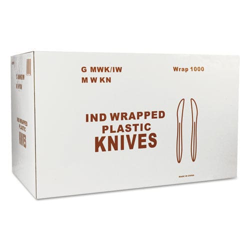 GEN Wrapped Cutlery 6.25 Knife Mediumweight Polypropylene White 1,000/carton - Food Service - GEN