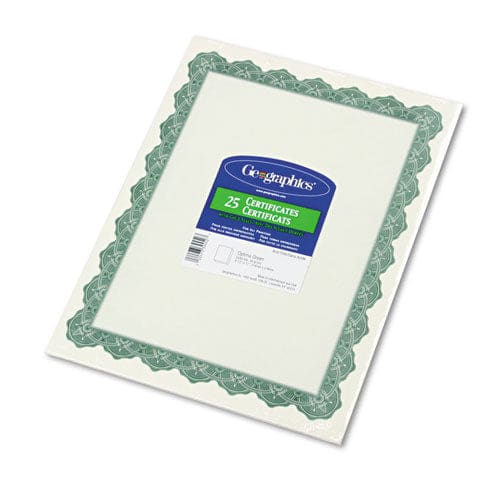 Geographics Parchment Paper Certificates 8.5 X 11 Optima Green With White Border 25/pack - Office - Geographics®