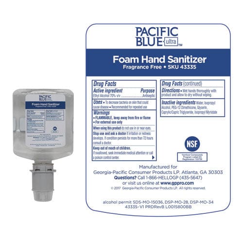 Georgia Pacific Professional Pacific Blue Ultra Foam Hand Sanitizer Refill For Manual Dispensers 1,000 Ml Fragrance-free 4/carton -