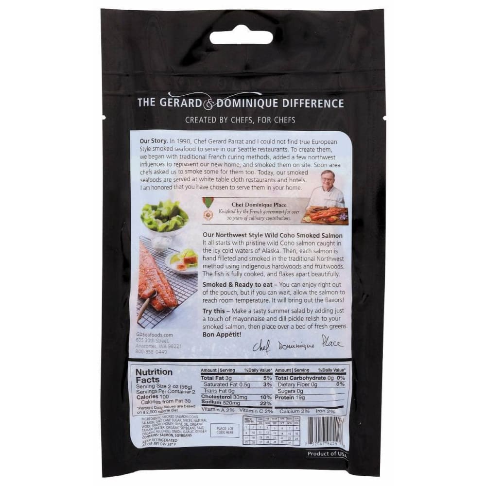 Gerard & Dominique Grocery > Frozen GERARD & DOMINIQUE: Smoked Wild Coho Trad, 4 oz