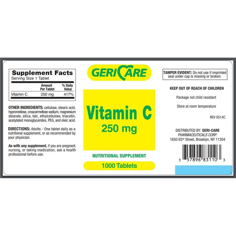 GeriCare Vitamin C Tablet 250Mg B1000 Box of OTTLE - Over the Counter >> Pain Relief - GeriCare