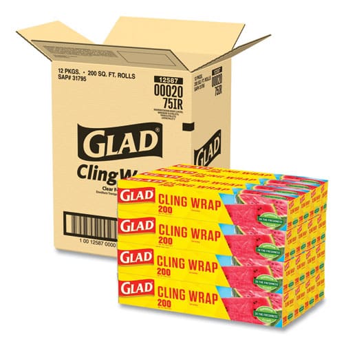 Glad Clingwrap Plastic Wrap 200 Square Foot Roll Clear 12 Rolls/carton - Food Service - Glad®