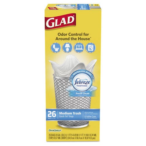 Glad Odorshield Medium Quick-tie Trash Bags 8 Gal 0.57 Mil 21.63 X 23 White 26/box - Janitorial & Sanitation - Glad®