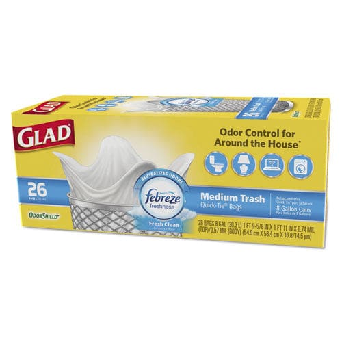 Glad Odorshield Medium Quick-tie Trash Bags 8 Gal 0.57 Mil 21.63 X 23 White 26/box - Janitorial & Sanitation - Glad®