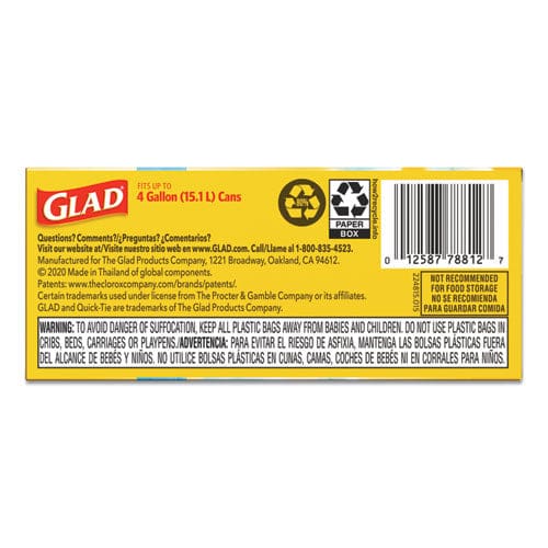 Glad Odorshield Quick-tie Small Trash Bags 4 Gal 0.5 Mil 8 X 18 White 26 Bags/box 6 Boxes/carton - Janitorial & Sanitation - Glad®