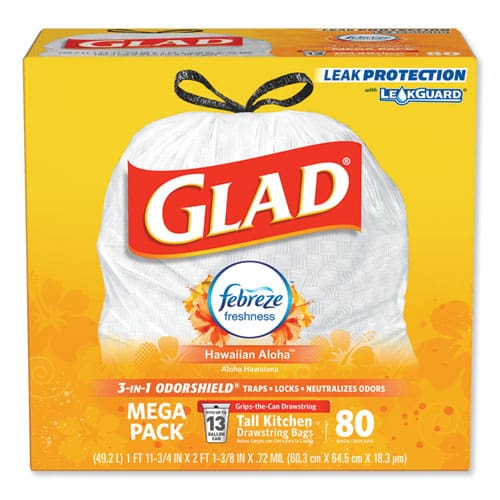 Glad OdorShield Tall Kitchen Drawstring Trash Bags - 13gal - 24