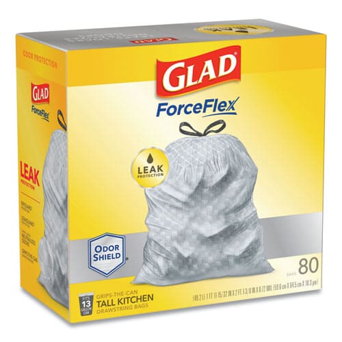 Glad Tall Kitchen Drawstring Trash Bags 13 Gal 0.72 Mil 23.75 X 24.88 White 240/carton - Janitorial & Sanitation - Glad®