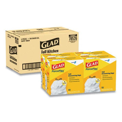 Glad Tall Kitchen Drawstring Trash Bags 13 Gal 0.72 Mil 24 X 27.38 Gray 100 Bags/box 4 Boxes/carton - Janitorial & Sanitation - Glad®