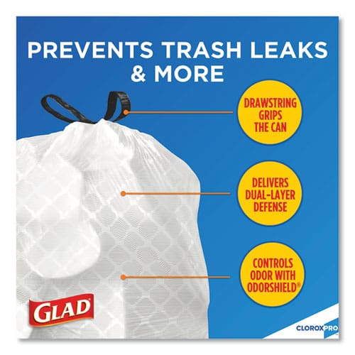 Glad Tall Kitchen Drawstring Trash Bags 13 Gal 0.72 Mil 24 X 27.38 Gray 100/box - Janitorial & Sanitation - Glad®