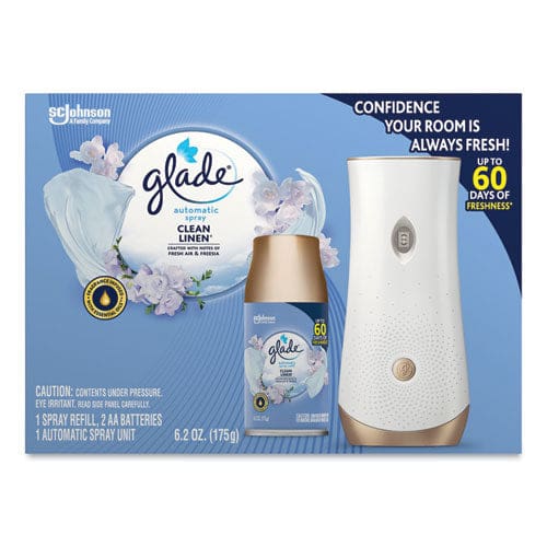 Glade Automatic Spray Starter Kit Spray Unit And Refill White/gold Clean Linen 4/carton - Janitorial & Sanitation - Glade®