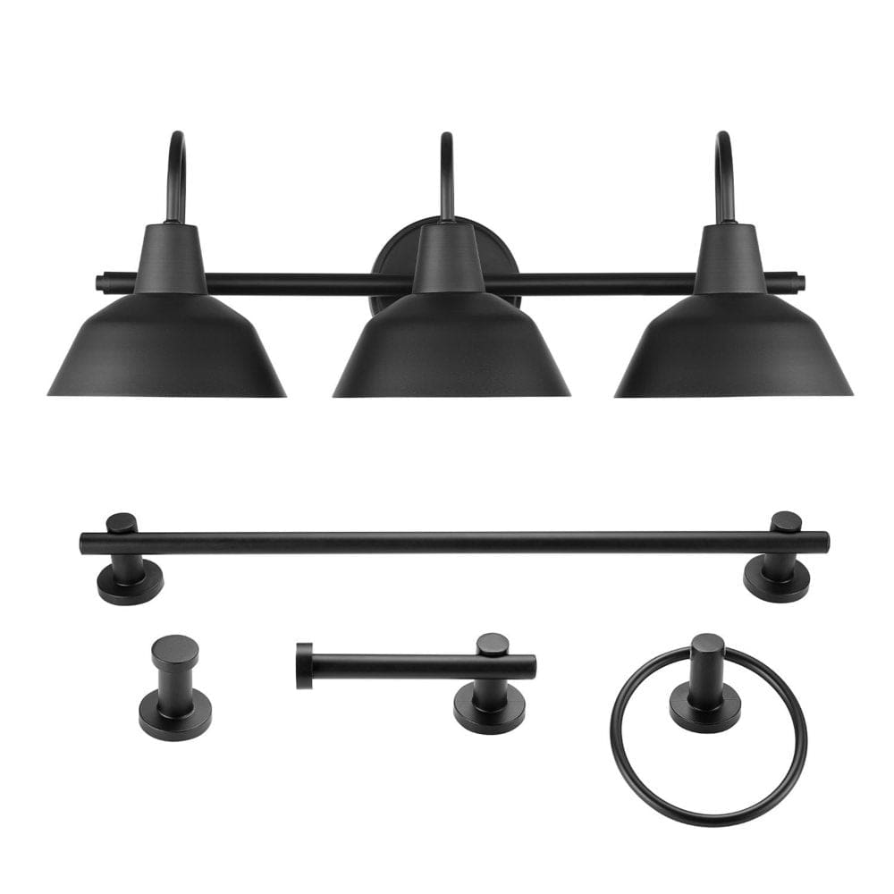 Globe Electric Brooklyn 5-Piece Bathroom Set in Black with Vanity and Bulbs - Bathroom Lighting - Globe Electric