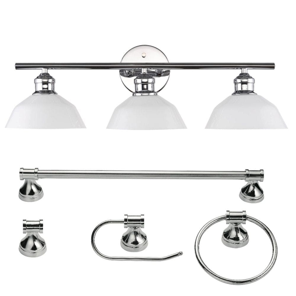 Globe Electric Johnson 5-Piece Bathroom Set in Chrome with Vanity and Bulbs - Bathroom Lighting - Globe Electric