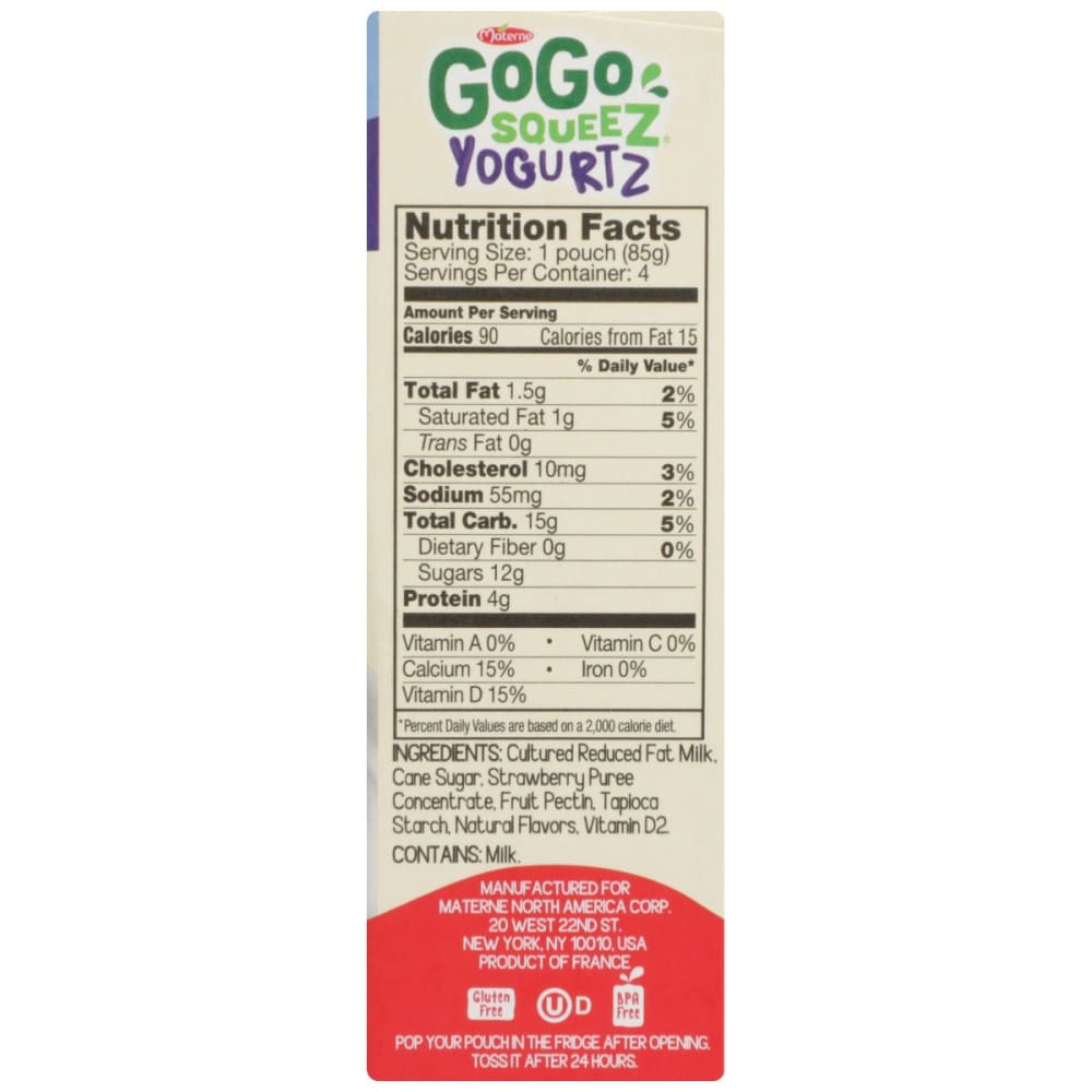 GOGO SQUEEZ: Strawberry Yogurt 4Pk 12 oz - Grocery > Dairy Dairy Substitutes and Eggs - GOGO SQUEEZ