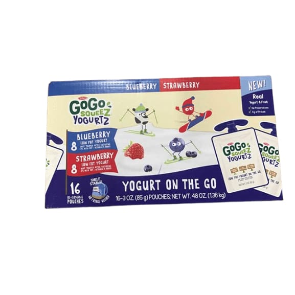 GoGo Squeez Yogurt on the Go Blueberry & StrawBerry, 16 Pouches - ShelHealth.Com