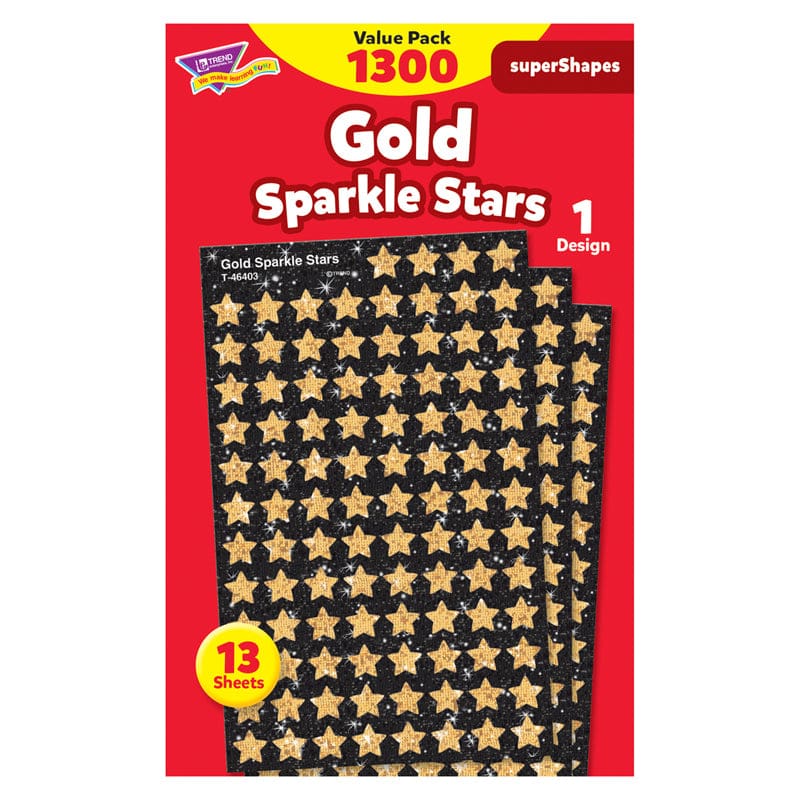Gold Sparkle Stars Supershapes Value Pack (Pack of 6) - Stickers - Trend Enterprises Inc.