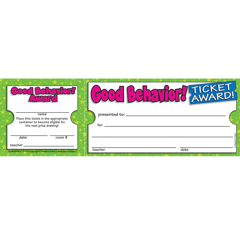 Good Behavior Ticket Awards (Pack of 12) - Tickets - Scholastic Teaching Resources