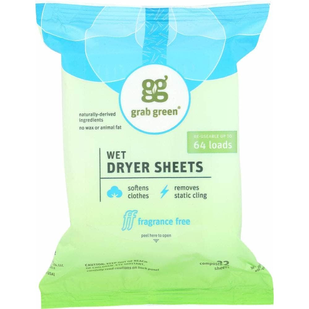 Grabgreen Grabgreen Wet Dryer Sheets Fragrance Free, 8.64 oz