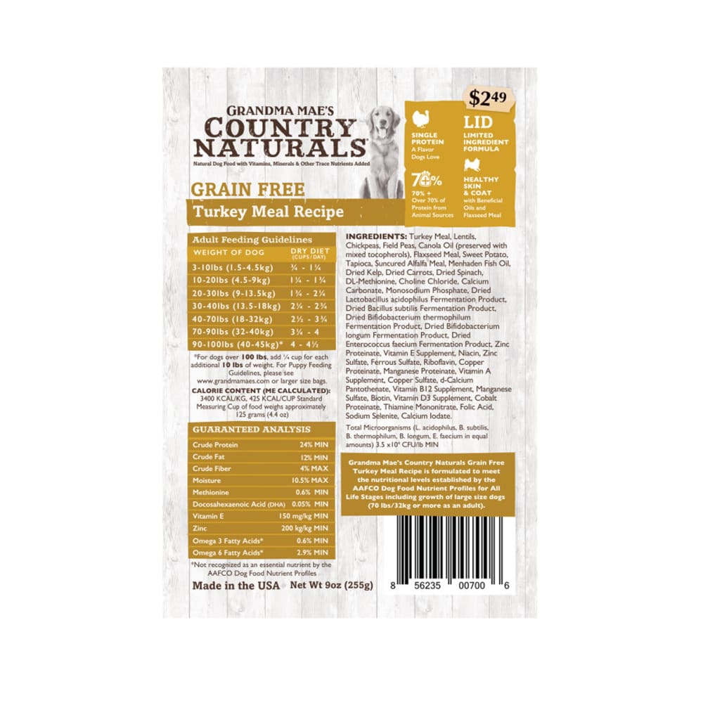 Grandma Maes Country Naturals Grain Free LID Turkey Dog Food 9 oz - Pet Supplies - Grandma Maes