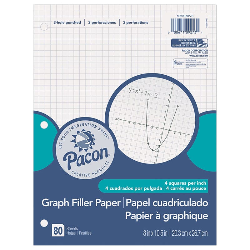 Graph Paper 1/4In Grid Ruling (Pack of 12) - Loose Leaf Paper - Dixon Ticonderoga Co - Pacon