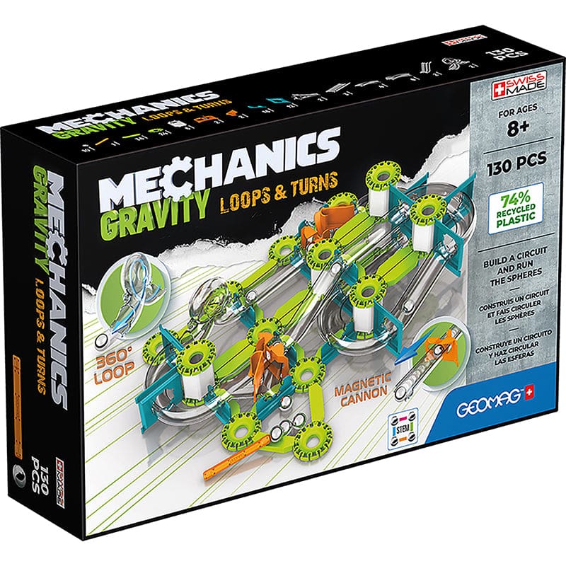 Gravity Loops & Turns 130 Pcs Mechanics Recycled - Blocks & Construction Play - Geomagworld Usa Inc