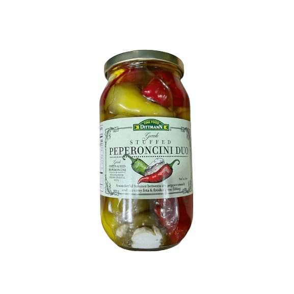 Dittmann Greek Stuffed Peperoncini Duo - Greek Green and Red Peperoncini Stuffed with Cream Cheese and Feta 32.80oz