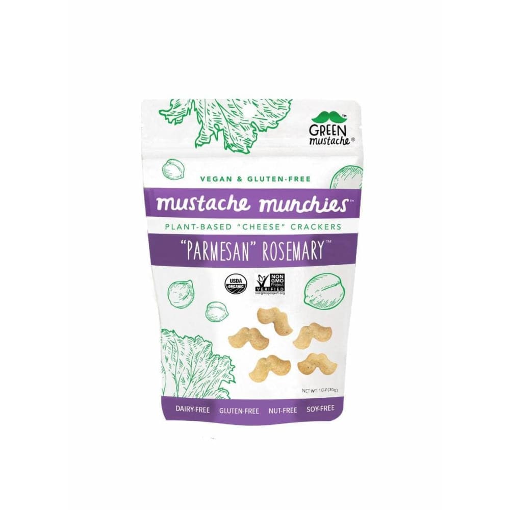 GREEN MUSTACHE Green Mustache Parmesan Rosemary Mustache Munchies, 1 Oz