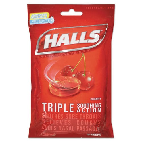 HALLS Triple Action Cough Drops Honey-lemon 30/bag 12 Bags/box - Janitorial & Sanitation - HALLS