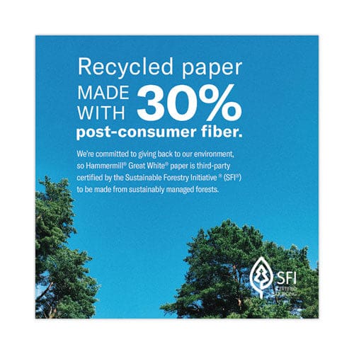 Hammermill Great White 30 Recycled Print Paper 92 Bright 20 Lb Bond Weight 8.5 X 11 White 500 Sheets/ream 10 Reams/carton - School Supplies