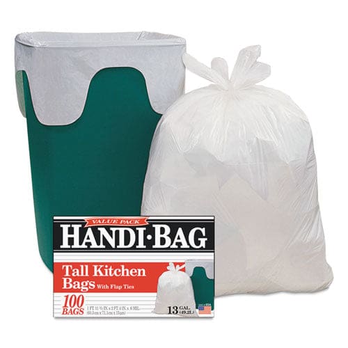 Handi-Bag Super Value Pack 13 Gal 0.6 Mil 23.75 X 28 White 100 Bags/box 6 Boxes/carton - Janitorial & Sanitation - Handi-Bag®