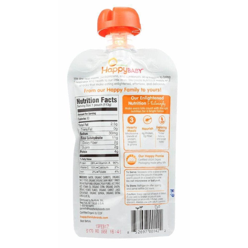 Happy Baby Happy Baby Organic Baby Food Stage 3 Root Vegetables & Turkey with Quinoa, 4 oz