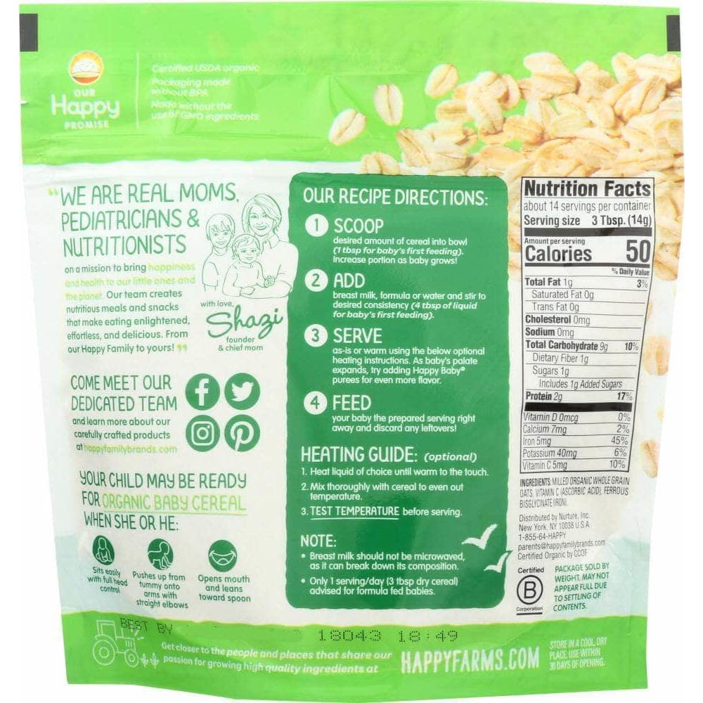 Happy Baby Happy Baby Probiotic Oatmeal Baby Cereal, 7 oz