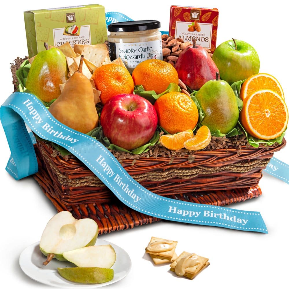 Happy Birthday Fruit and Cheese Gift Basket - Gift Baskets - Happy Birthday