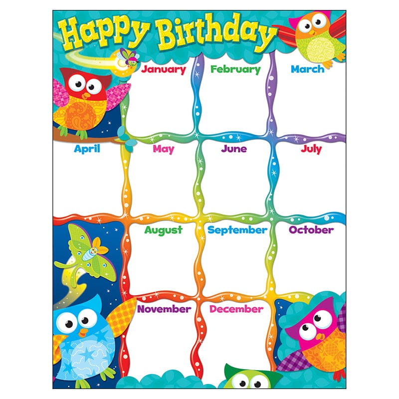 Happy Birthday Owl Stars Learning Chart (Pack of 12) - Miscellaneous - Trend Enterprises Inc.