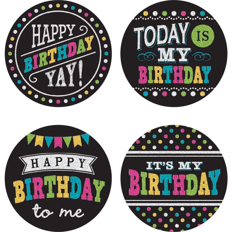 Happy Birthday Wear Em Badges Chalkboard Brights (Pack of 10) - Badges - Teacher Created Resources