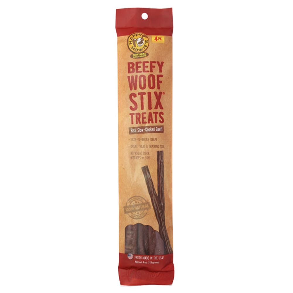 Happy Howie Dog Beef Woof Stix 11 Inch 4 Pack - Pet Supplies - Happy Howie