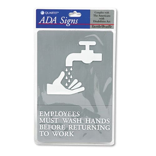 Headline Sign Ada Sign Employees Must Wash Hands... Tactile Symbol/braille 6 X 9 Gray - Office - Headline® Sign