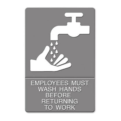 Headline Sign Ada Sign Employees Must Wash Hands... Tactile Symbol/braille 6 X 9 Gray - Office - Headline® Sign