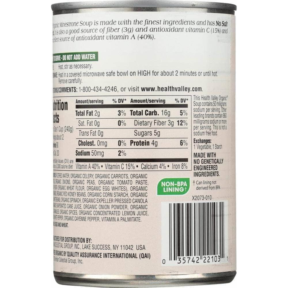 Health Valley Organic Health Valley Organic Minestrone Soup No Salt Added, 15 Oz