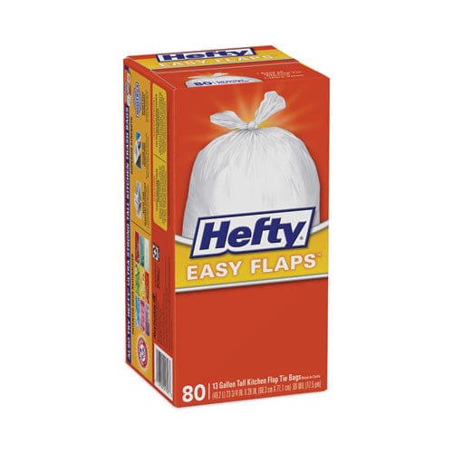 Hefty Easy Flaps Trash Bags 13 Gal 0.8 Mil 23.75 X 28 White 80/box - Janitorial & Sanitation - Hefty®