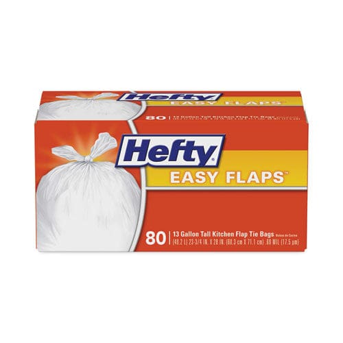 Hefty Easy Flaps Trash Bags 13 Gal 0.8 Mil 23.75 X 28 White 80/box - Janitorial & Sanitation - Hefty®