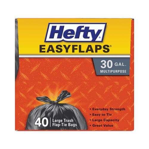 Hefty Easy Flaps Trash Bags 30 Gal 0.85 Mil 30 X 33 Black 40 Bags/box 6 Boxes/carton - Janitorial & Sanitation - Hefty®