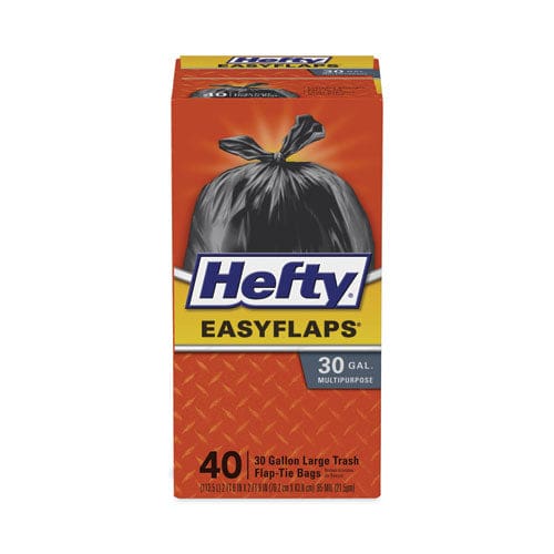 Hefty Easy Flaps Trash Bags 30 Gal 1.05 Mil 30 X 33 Black 40/box - Janitorial & Sanitation - Hefty®