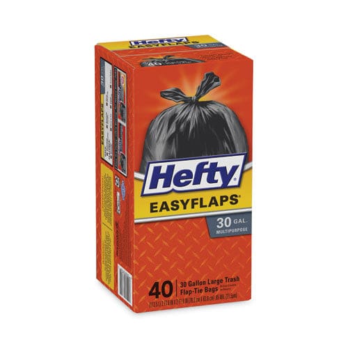 Hefty Easy Flaps Trash Bags 30 Gal 1.05 Mil 30 X 33 Black 40/box - Janitorial & Sanitation - Hefty®