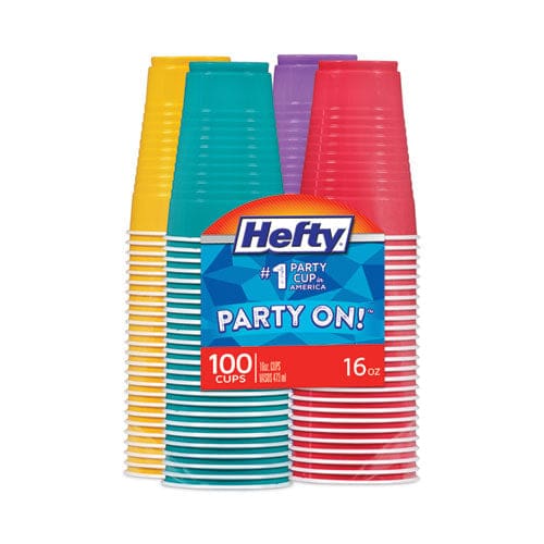 Hefty Easy Grip Disposable Plastic Party Cups 16 Oz Assorted Colors 100/pack - Food Service - Hefty®