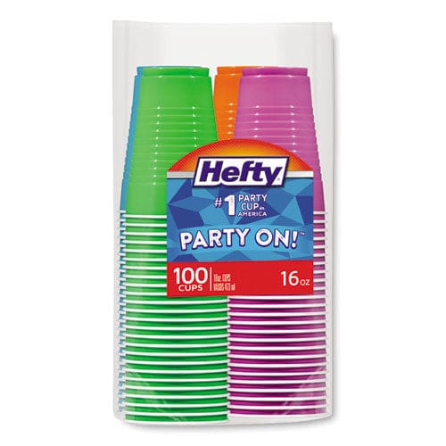 Hefty Easy Grip Disposable Plastic Party Cups 16 Oz Assorted Colors 100/pack - Food Service - Hefty®