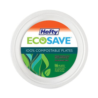 Hefty Ecosave Tableware Plate Bagasse 10.13 Dia White 16/pack 12 Packs/carton - Food Service - Hefty®