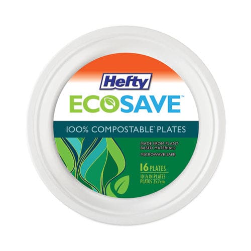 Hefty Ecosave Tableware Plate Bagasse 10.13 Dia White 16/pack - Food Service - Hefty®