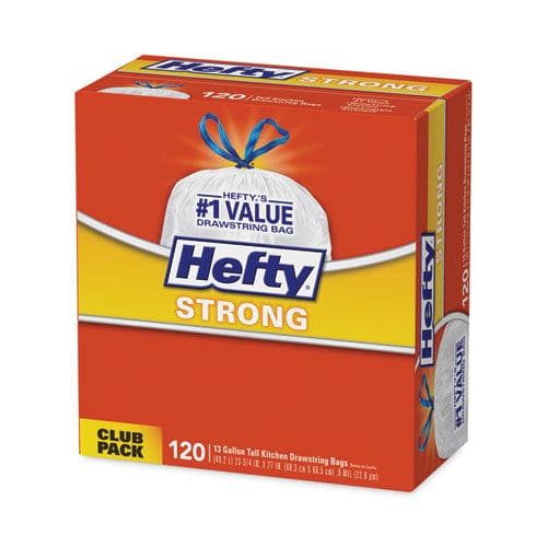 Hefty Strong Tall Kitchen Drawstring Bags 13 Gal 0.9 Mil 23.75 X 27 White 120 Bags/box 3 Boxes/carton - Janitorial & Sanitation - Hefty®