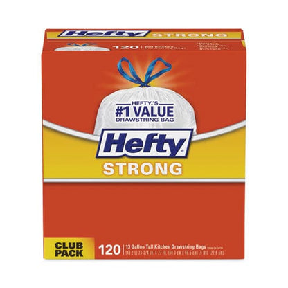 Hefty Strong Tall Kitchen Drawstring Bags 13 Gal 0.9 Mil 23.75 X 27 White 90 Bags/box 3 Boxes/carton - Janitorial & Sanitation - Hefty®